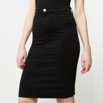 Black denim pencil skirt